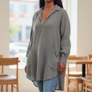 CP SHADES Teton Silk Blend Long Sleeve Vneck Tunic Top SxXL Pockets Lightweight